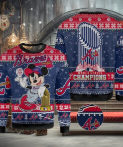 Atlanta Braves Mickey Mouse World Series Champions 2021 Knit Ugly Christmas Sweater