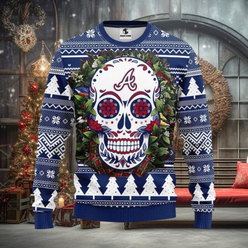 Atlanta Braves Skull Flower Ugly Christmas Ugly Sweater 3D Christmas Xmas Sweater