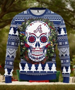 Atlanta Braves Skull Flower Ugly Christmas Ugly Sweater 3D Christmas Xmas Sweater