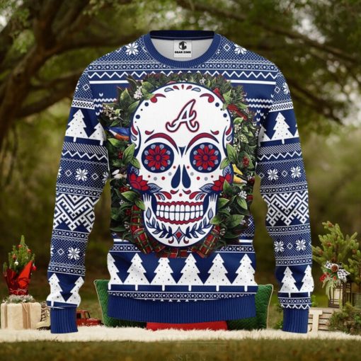 Atlanta Braves Skull Flower Ugly Christmas Ugly Sweater 3D Christmas Xmas Sweater