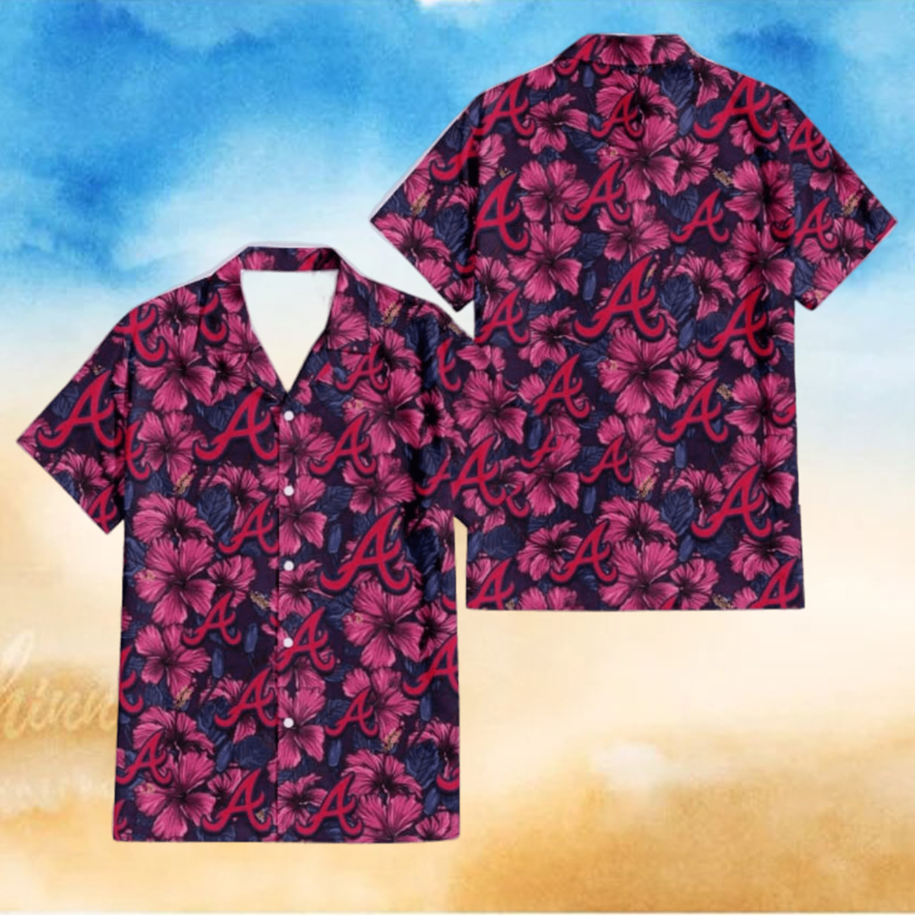 Atlanta Braves Violet Red Blue Leaf Black Background 3D Hawaiian Shirt Gift For Fans Atlanta Braves Violet Red Blue Leaf Black Background 3D Hawaiian Shirt Gift For Fans
