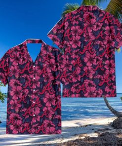 Atlanta Braves Violet Red Blue Leaf Black Background 3D Hawaiian Shirt Gift For Fans