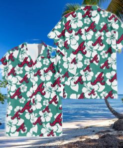 Atlanta Braves White Hibiscus Turquoise Stripe Background 3D Hawaiian Shirt Gift For Fans