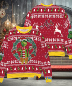 Atlanta Braves x Grinch Dr. Seuss How the Grinch Stole Christmas MLB with World Series Trophy Ugly Christmas Sweater Red