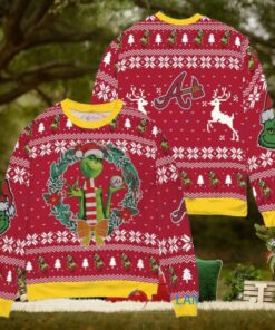 Atlanta Braves x Grinch Dr. Seuss How the Grinch Stole Christmas MLB with World Series Trophy Ugly Christmas Sweater Red