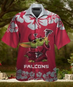 Atlanta Falcons Baby Yoda Short Sleeve Button Up Tropical Hawaiian Shirt