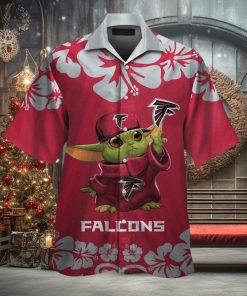 Atlanta Falcons Baby Yoda Short Sleeve Button Up Tropical Hawaiian Shirt