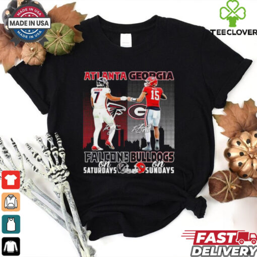Atlanta Falcons Bijan Robinson vs Georgia Bulldogs Carson Beck signatures shirt