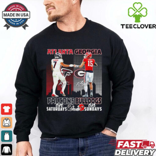 Atlanta Falcons Bijan Robinson vs Georgia Bulldogs Carson Beck signatures shirt
