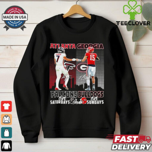 Atlanta Falcons Bijan Robinson vs Georgia Bulldogs Carson Beck signatures shirt