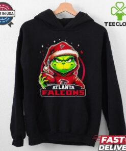 Atlanta Falcons Grinch wearing Santa hat Christmas 2024 shirt