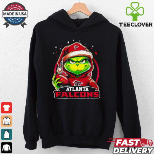 Atlanta Falcons Grinch wearing Santa hat Christmas 2024 shirt