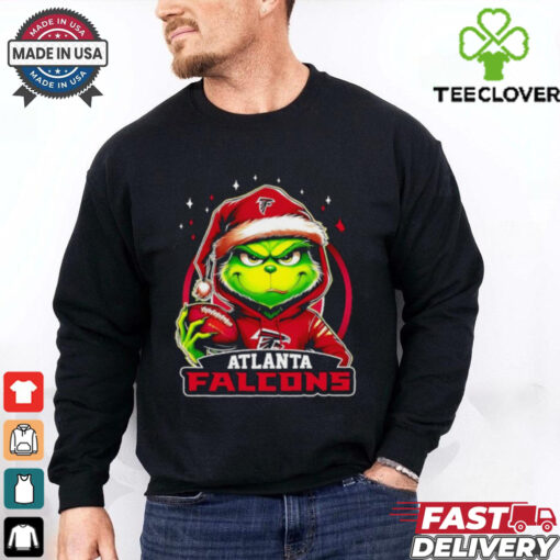 Atlanta Falcons Grinch wearing Santa hat Christmas 2024 shirt