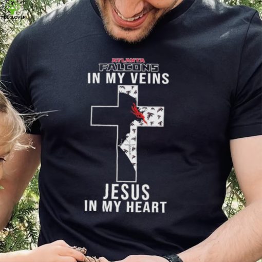 Atlanta Falcons NFL In My Veins Jesus In My Heart Cross 2024 T Shirt