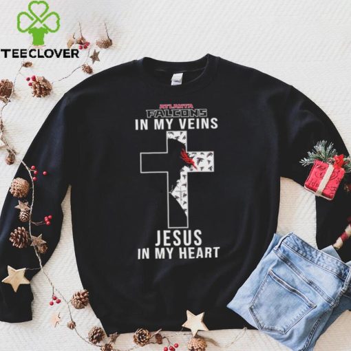 Atlanta Falcons NFL In My Veins Jesus In My Heart Cross 2024 T Shirt