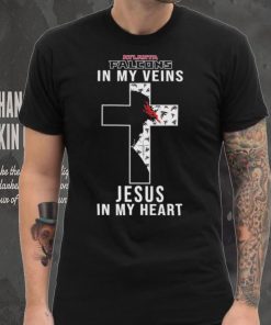 Atlanta Falcons NFL In My Veins Jesus In My Heart Cross 2024 T Shirt