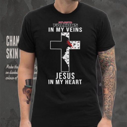 Atlanta Falcons NFL In My Veins Jesus In My Heart Cross 2024 T Shirt