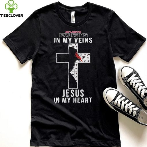 Atlanta Falcons NFL In My Veins Jesus In My Heart Cross 2024 T Shirt