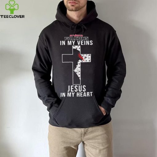 Atlanta Falcons NFL In My Veins Jesus In My Heart Cross 2024 T Shirt