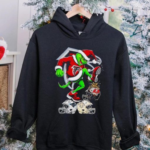 Atlanta Falcons Santa Grinch stomp NFL helmets funny Christmas hoodie, sweater, longsleeve, shirt v-neck, t-shirt