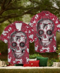 Atlanta Falcons Sugarskull Short Sleeve Button Up Tropical Hawaiian Shirt