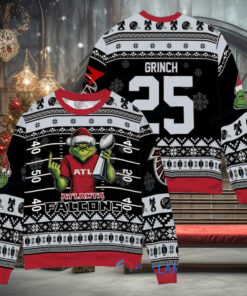 Atlanta Falcons x Grinch Christmas Dr. Seuss How the Grinch Stole Christmas with Super Bowl Trophy Custom Ugly Christmas Sweater