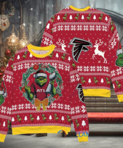 Atlanta Falcons x Grinch NFL Dr. Seuss How the Grinch Stole Christmas with Super Bowl Trophy Ugly Christmas Sweater Red