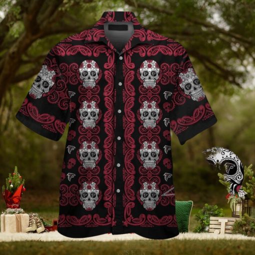 Atlanta Falconsskull Short Sleeve Button Up Tropical Hawaiian Shirt