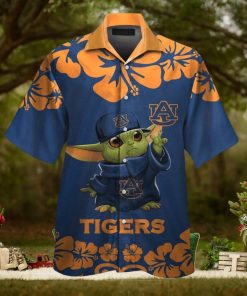 Auburn Tigers Baby Yoda Short Sleeve Button Up Tropical Hawaiian Shirt