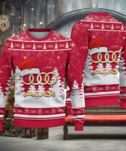 Audi Logo Wearing Santa Hat Christmas Gift Ugly Christmas Sweater For Car Lover 3D Sweater