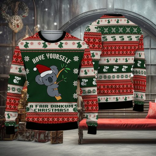 Australian Fair Dinkum Ugly Christmas 3D Sweater Koala Bear Ugly Christmas Sweater Gift for men Women