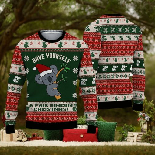 Australian Fair Dinkum Ugly Christmas 3D Sweater Koala Bear Ugly Christmas Sweater Gift for men Women