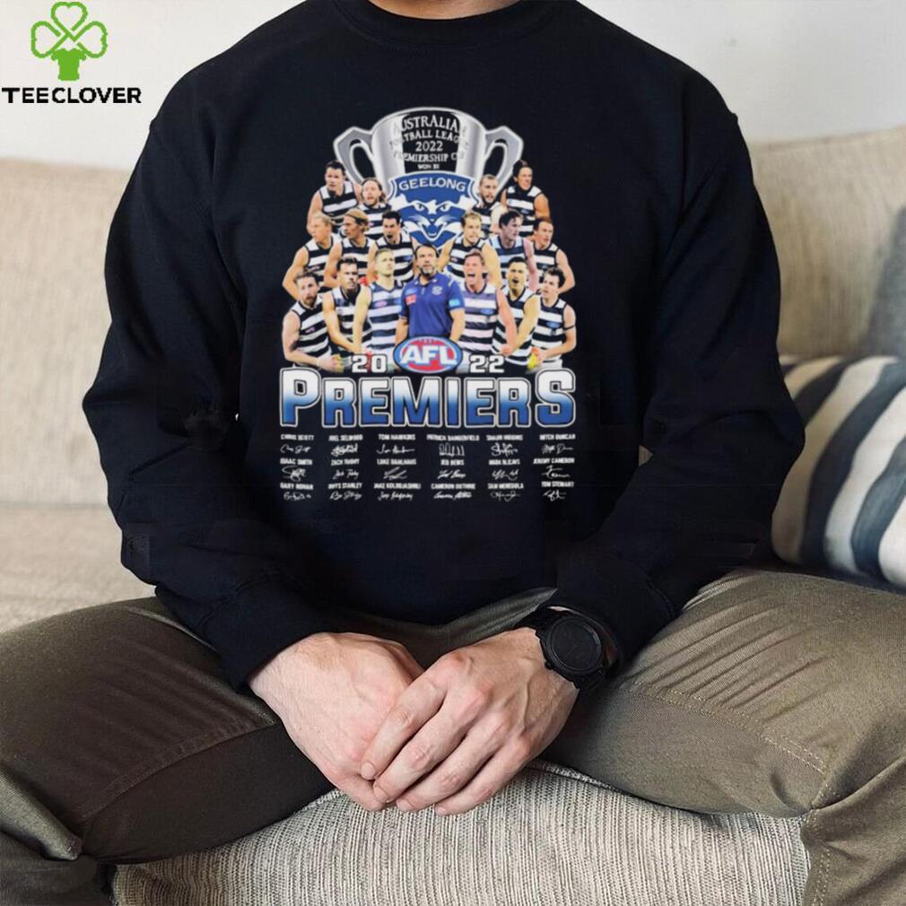 Australian Football League 2022 Premiership Cup Won By Geelong Cats Signatures Shirt Australian Football League 2022 Premiership Cup Won By Geelong Cats Signatures Shirt