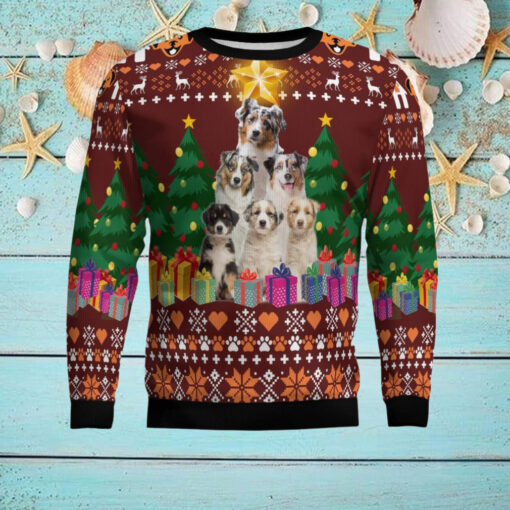 Australian Shepherd Pine Tree Ugly Christmas Sweater