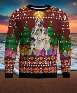 Australian Shepherd Pine Tree Ugly Christmas Sweater