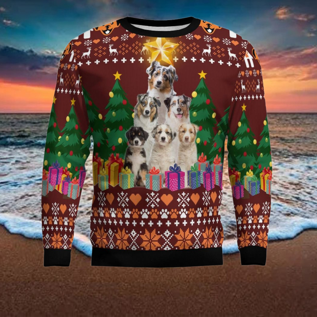 Australian Shepherd Pine Tree Ugly Christmas Sweater Australian Shepherd Pine Tree Ugly Christmas Sweater