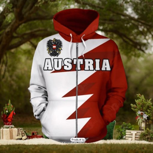 Austria Flag Tooth Style Zip Up Hoodie 3D