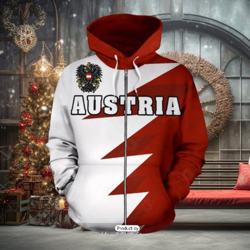 Austria Flag Tooth Style Zip Up Hoodie 3D