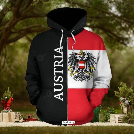 Austria Hoodie Coat Of Arms Flag Half Style Zip Up Hoodie 3D