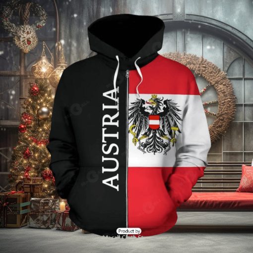 Austria Hoodie Coat Of Arms Flag Half Style Zip Up Hoodie 3D