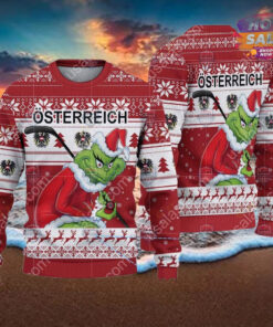 Austria Ice Hockey Team Grinch Hockey Stick Ugly Christmas Sweater