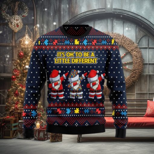 Autism Awareness Funny Santa Clauses It’s Ok To Be A Little Different Christmas Ugly Sweater