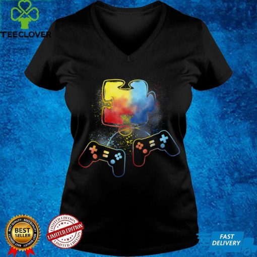 Autism Awareness Kids Video Gamer Puzzle Piece Blue Boys Men T Shirt