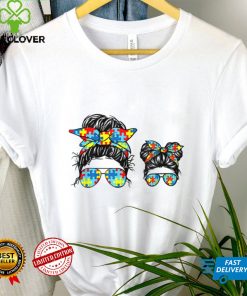 Autism Mom And Kid Life Messy Bun Sunglasses Bandana T Shirt
