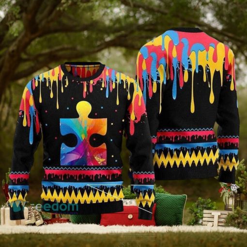 Autism Ugly Christmas Sweater Colorful 3D Sweater