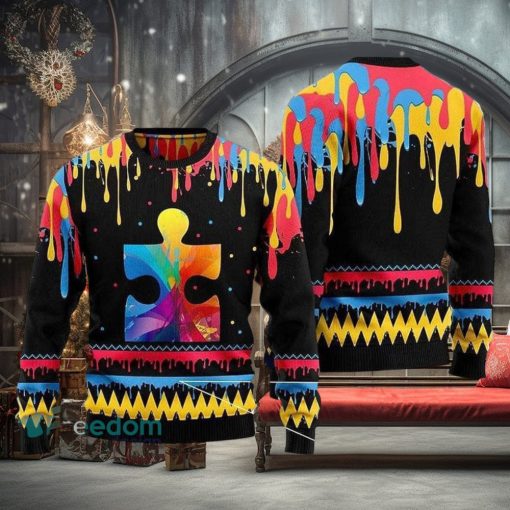Autism Ugly Christmas Sweater Colorful 3D Sweater