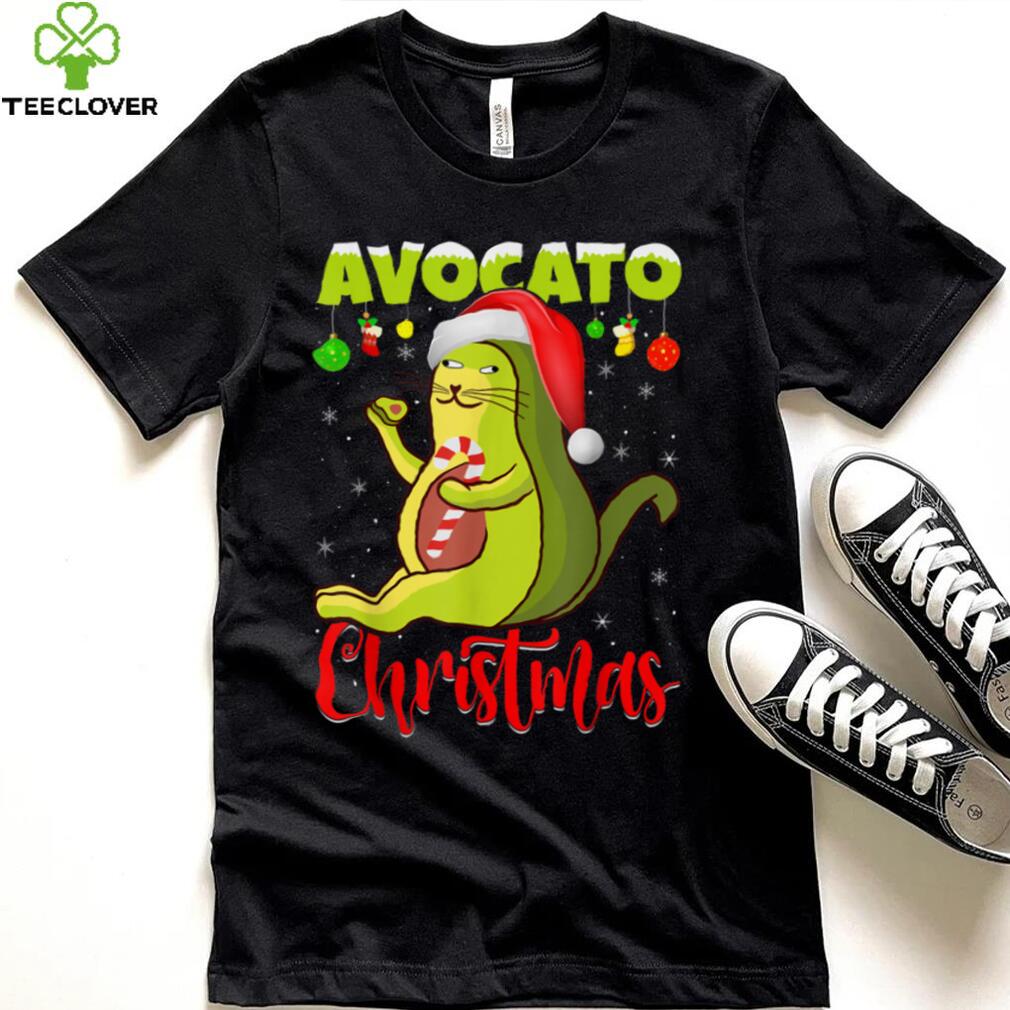 Avocato Cat Lover Xmas Lights Santa Avocado Cat Christmas T Shirt