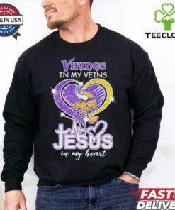 Awesome Minnesota Vikings In My Veins Jesus In My Heart T Shirt