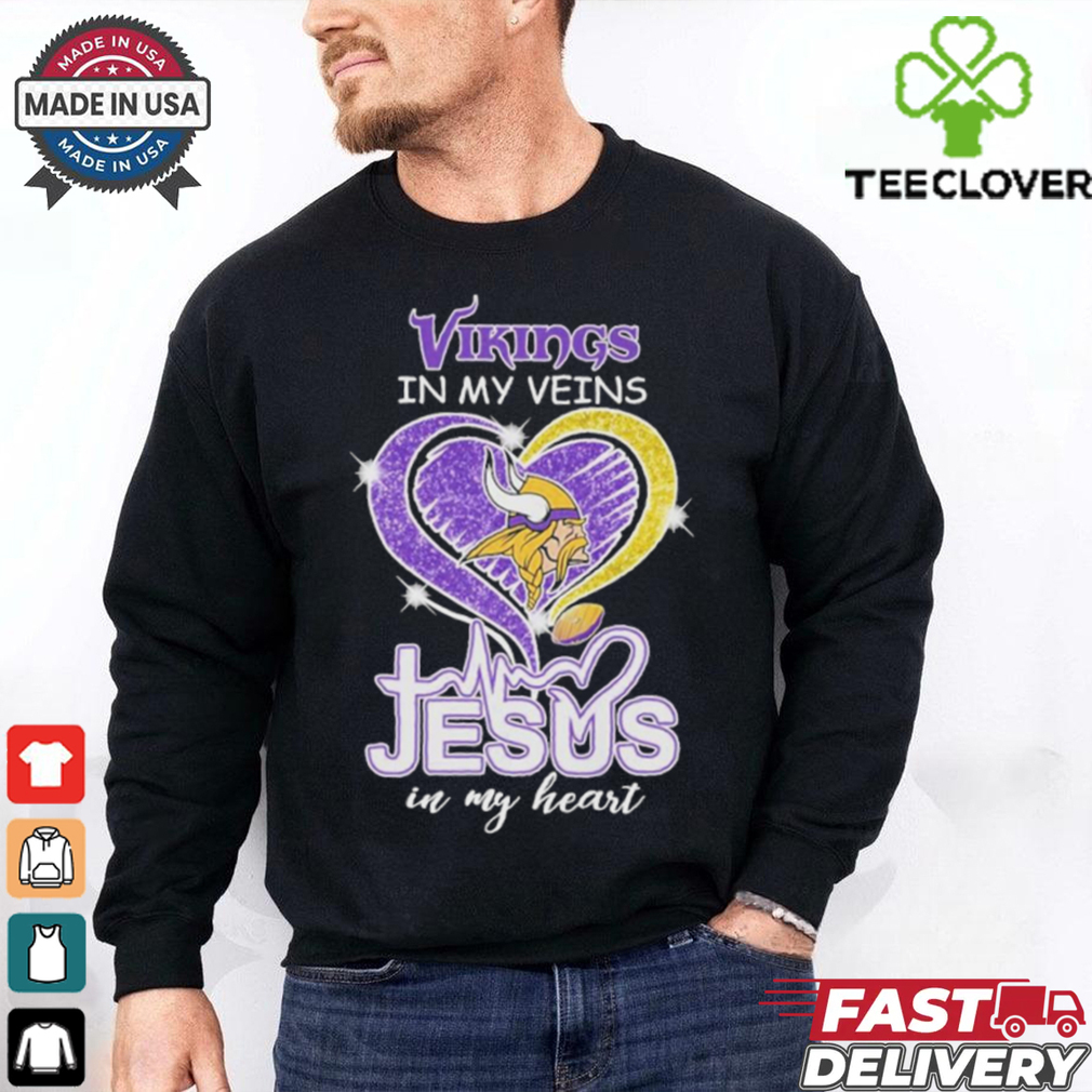 Awesome Minnesota Vikings In My Veins Jesus In My Heart T Shirt Awesome Minnesota Vikings In My Veins Jesus In My Heart T Shirt