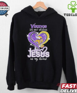 Awesome Minnesota Vikings In My Veins Jesus In My Heart T Shirt